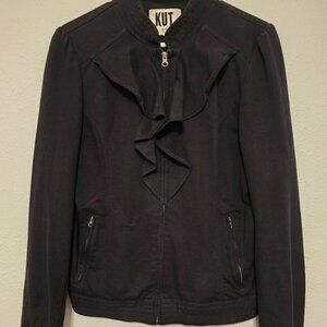 😍 New So Cute KUT from the Kloth Black Moto Ruffle Full Zip Jacket